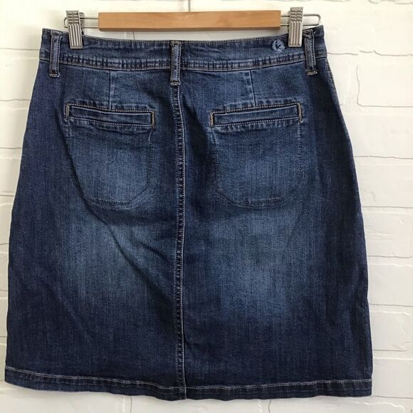 Kensie jeans mini dress button up denim skirt size medium front pocket dark blue - Picture 2 of 9